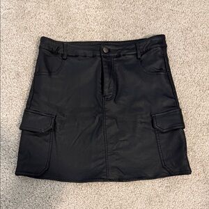 Sadie & Sage Black Faux Leather Cargo Mini Skirt